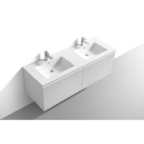 Kubebath BALLI60D Balli 59 1/2 Inch Modern Wall Mounted Double Sink Bathroom Vanity with Reinforced Acrylic Composite Top