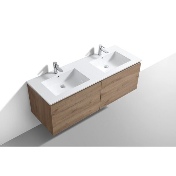 Kubebath BALLI60D Balli 59 1/2 Inch Modern Wall Mounted Double Sink Bathroom Vanity with Reinforced Acrylic Composite Top