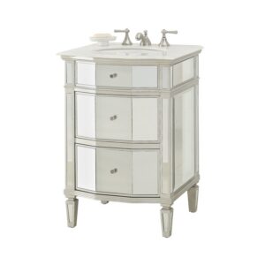 Chans Furniture BC-006 24 Inches Petite Mirrored Ashlie Single Sink Bathroom Vanity