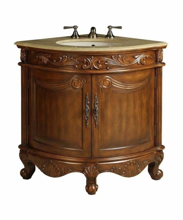 Chans Furniture BC-030M Bayview 24 Inch Brown Corner Bathroom Sink Vanity