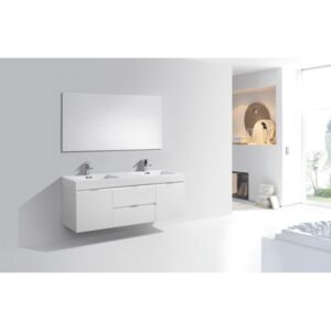 Kubebath BSL60D Bliss 59 Inch Wall Mount Double Sink Bath Vanity