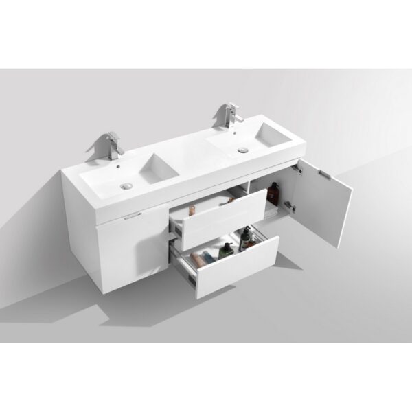 Kubebath BSL60D Bliss 59 Inch Wall Mount Double Sink Bath Vanity