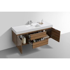 Kubebath BSL60S Bliss 59 Inch Wall Mount Single Sink Bath Vanity