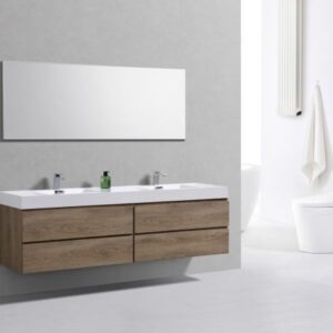 Kubebath BSL72D-BTN Bliss 72 Inch Double  Sink Butternut Wall Mount Modern Bathroom Vanity