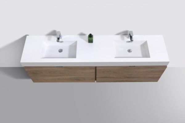 Kubebath BSL72D-BTN Bliss 72 Inch Double  Sink Butternut Wall Mount Modern Bathroom Vanity