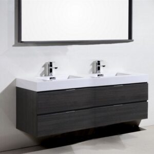 Kubebath BSL72D-GO Bliss 72 Inch Double Sink Gray Oak Wall Mount Modern Bathroom Vanity