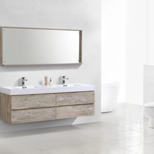 Kubebath BSL72D-NW Bliss 72 Inch Double Sink Nature Wood Wall Mount Modern Bathroom Vanity