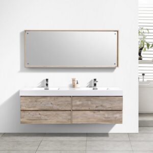 Kubebath BSL72D-NW Bliss 72 Inch Double Sink Nature Wood Wall Mount Modern Bathroom Vanity