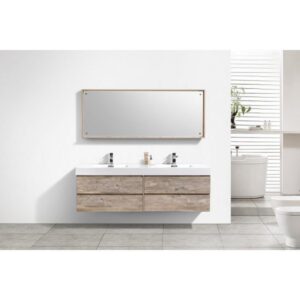 Kubebath BSL72D-NW Bliss 72 Inch Double Sink Nature Wood Wall Mount Modern Bathroom Vanity