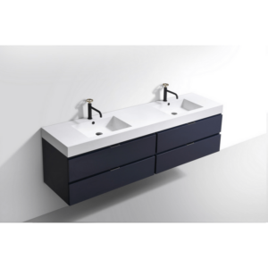 KubeBath BSL72D-BLUE Bliss 72 Inch Wall Mount and Modern Bathroom Vanity in Blue with Double Sink