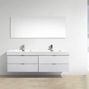 Kubebath BSL72D-GW Bliss 72 Inch Double Sink High Gloss White Wall Mount Modern Bathroom Vanity