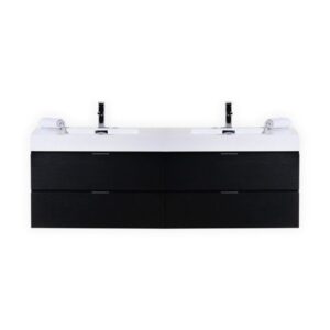 Kubebath BSL80D-BK Bliss 80 Inch Double Sink Black Wall Mount Modern Bathroom Vanity