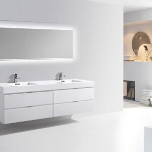 Kubebath BSL80D-GW Bliss 80 Inch Double Sink High Gloss White Wall Mount Modern Bathroom Vanity