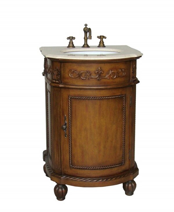 Chans Furniture BWV-048M Camelot 24 Inch Brown Bathroom Sink Vanity, Cream Marble Countertop