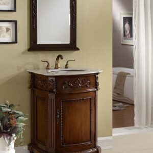 Chans Furniture BWV-048W Camelot 24 Inch Brown Bathroom Sink Vanity, White Marble Countertop