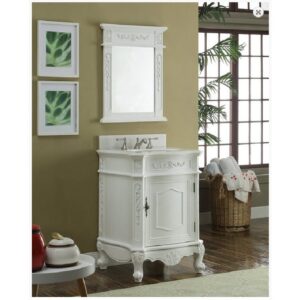 Chans Furniture BWV-049W-AW 24 Inch Classic Petite Powder Room Debellis Bathroom Sink Vanity in Antique White