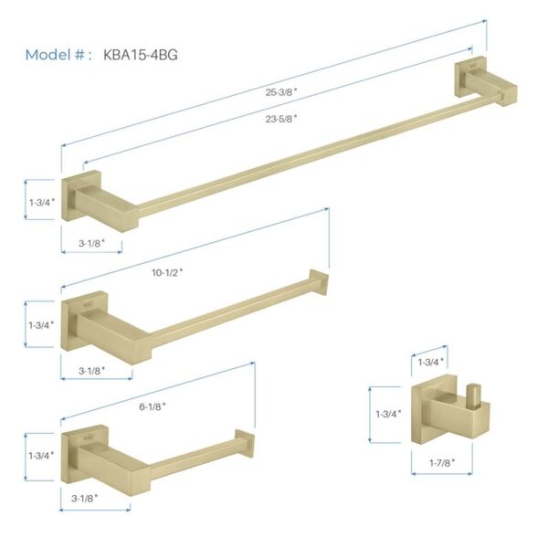 KIBI USA C-KBA15-4 Cube 4-Piece Bathroom Hardware Set