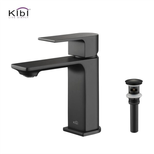 KIBI USA C-KBF1001-KPW100 Mirage 6 3/8 Inch Single Hole Deck Mounted Lead Free Solid Brass Single Handle Bathroom Vanity Faucet with Pop Up Drain