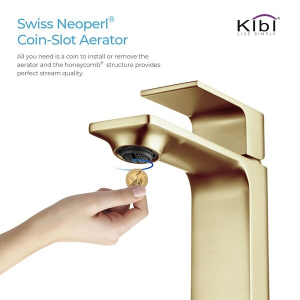 KIBI USA C-KBF1001-KPW100 Mirage 6 3/8 Inch Single Hole Deck Mounted Lead Free Solid Brass Single Handle Bathroom Vanity Faucet with Pop Up Drain