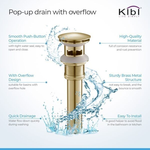 KIBI USA C-KBF1001-KPW100 Mirage 6 3/8 Inch Single Hole Deck Mounted Lead Free Solid Brass Single Handle Bathroom Vanity Faucet with Pop Up Drain