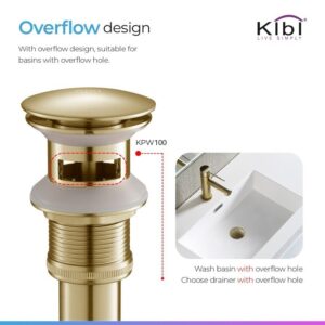 KIBI USA C-KBF1002-KPW100 Cubic 6 3/4 Inch Single Hole Deck Mounted Solid Brass Single Handle Bathroom Vanity Sink Faucet with Pop Up Drain