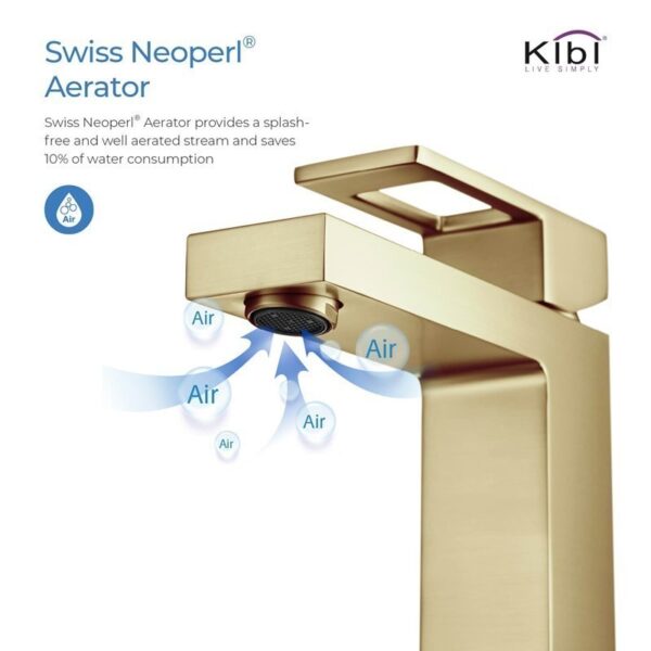 KIBI USA C-KBF1002-KPW100 Cubic 6 3/4 Inch Single Hole Deck Mounted Solid Brass Single Handle Bathroom Vanity Sink Faucet with Pop Up Drain