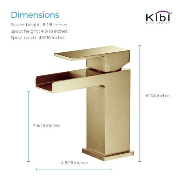 KIBI USA C-KBF1004-KPW100 Waterfall 6 1/8 Inch Single Hole Deck Mounted Solid Brass Single Handle Sink Faucet with Pop Up Drain