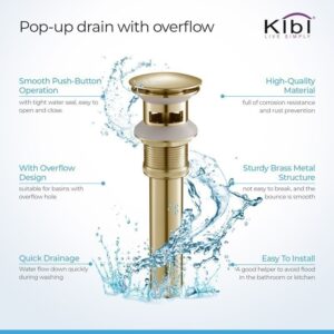 KIBI USA C-KBF1004-KPW100 Waterfall 6 1/8 Inch Single Hole Deck Mounted Solid Brass Single Handle Sink Faucet with Pop Up Drain