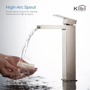 KIBI USA C-KBF1005-KPW101 Waterfall 10 7/8 Inch Single Hole Deck Mounted Lead-Free Solid Brass Single Handle Bathroom Sink Faucet with Pop Up Drain