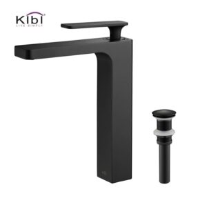 KIBI USA C-KBF1007-KPW101 Infinity 10 1/2 Inch Single Hole Deck Mounted Lead Free Solid Brass Single Handle Bathroom Vanity Sink Faucet with Pop Up Drain