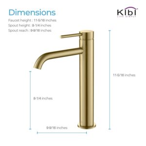 KIBI USA C-KBF1009-KPW101 Circular 11 3/8 Inch Single Hole Deck Mounted Luxury Solid Brass Single Hole Bathroom Vessel Sink Faucet with Pop Up Drain