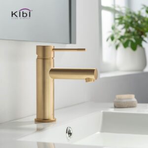 KIBI USA C-KBF1010-KPW100 Circular X 6 7/8 Inch Single Hole Deck Mounted Luxury Solid Brass Single Hole Bathroom Faucet with Pop Up Drain