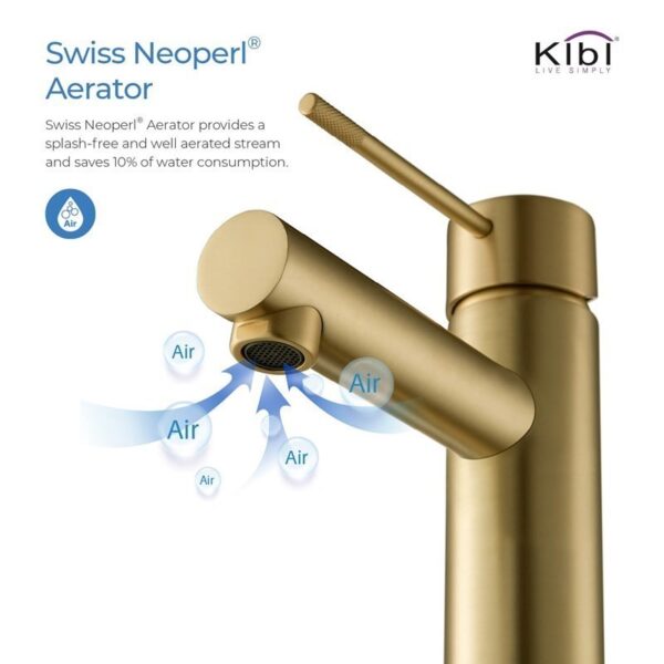 KIBI USA C-KBF1010-KPW100 Circular X 6 7/8 Inch Single Hole Deck Mounted Luxury Solid Brass Single Hole Bathroom Faucet with Pop Up Drain