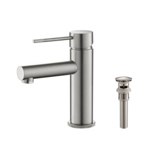 KIBI USA C-KBF1010-KPW100 Circular X 6 7/8 Inch Single Hole Deck Mounted Luxury Solid Brass Single Hole Bathroom Faucet with Pop Up Drain