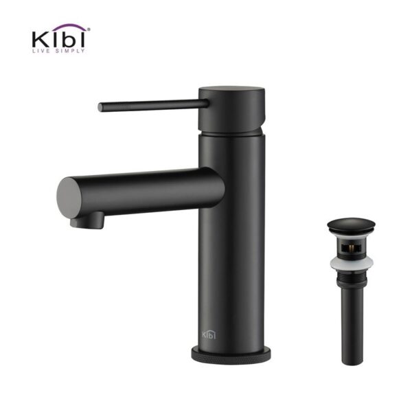 KIBI USA C-KBF1010-KPW100 Circular X 6 7/8 Inch Single Hole Deck Mounted Luxury Solid Brass Single Hole Bathroom Faucet with Pop Up Drain