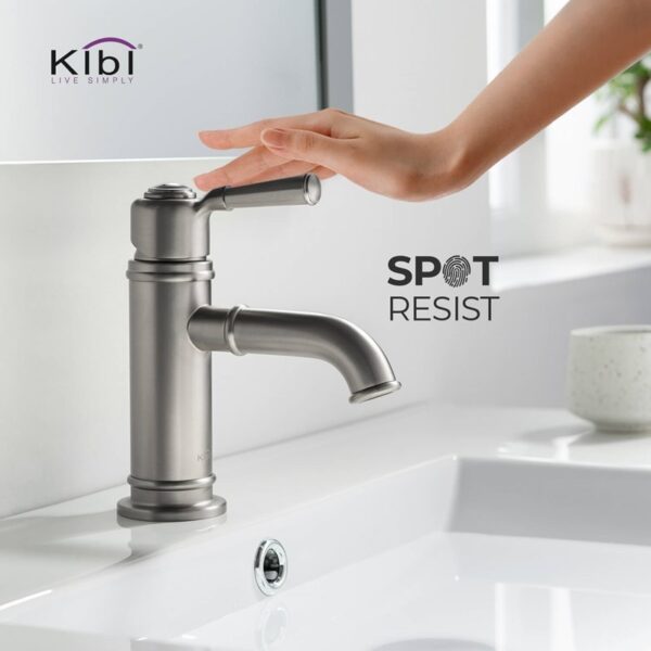 KIBI USA C-KBF1012-KPW100 Victorian 7 1/4 Inch Single Hole Deck Mounted Solid Brass Single Handle Bathroom Vanity Sink Faucet with Pop Up Drain