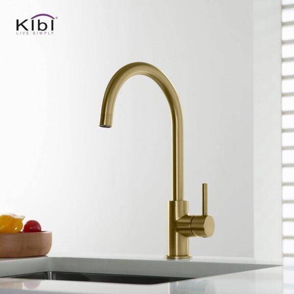 KIBI USA C-KKF2001-KSD100 Lowa 14 3/4 Inch Single Hole Deck Mount High Arc Single Lever Bar Prep Kitchen Faucet with Soap Dispenser