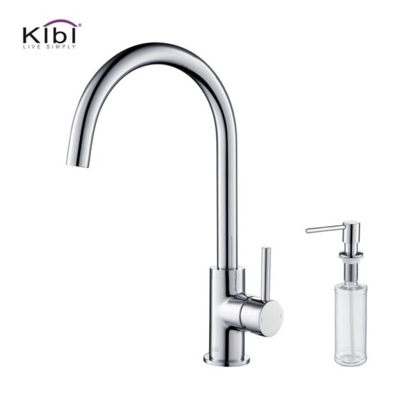 KIBI USA C-KKF2001-KSD100 Lowa 14 3/4 Inch Single Hole Deck Mount High Arc Single Lever Bar Prep Kitchen Faucet with Soap Dispenser