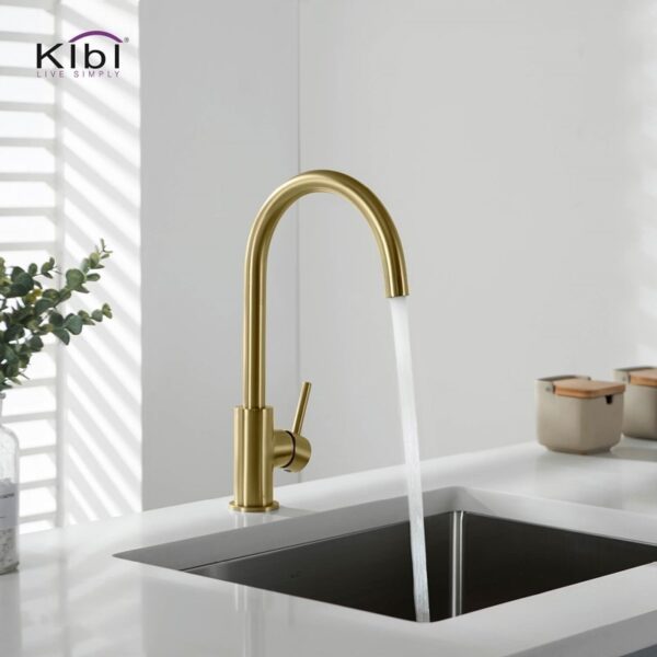 KIBI USA C-KKF2001-KSD100 Lowa 14 3/4 Inch Single Hole Deck Mount High Arc Single Lever Bar Prep Kitchen Faucet with Soap Dispenser