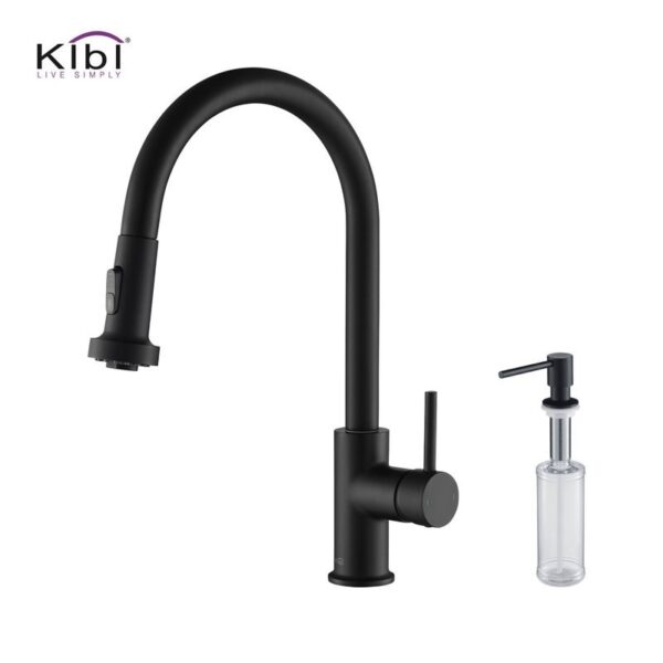 KIBI USA C-KKF2002-KSD100 Casa 16 1/2 Inch Single Hole Deck Mount Single Level Pull-Down Kitchen Faucet with Sprayer and Soap Dispenser