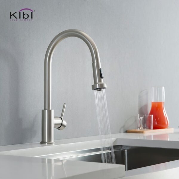 KIBI USA C-KKF2002-KSD100 Casa 16 1/2 Inch Single Hole Deck Mount Single Level Pull-Down Kitchen Faucet with Sprayer and Soap Dispenser