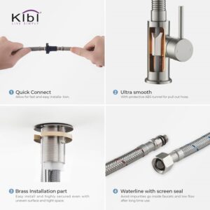 KIBI USA C-KKF2003-KSD100 Aurora 17 Inch Single Hole Deck Mount Single Handle Pull-Down Kitchen Faucet with Sprayer and Soap Dispenser