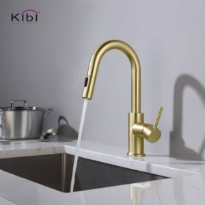 KIBI USA C-KKF2011-KSD100 Luxe 13 1/2 Inch Single Hole Deck Mount Pull-Down Kitchen Faucet with Sprayer and Soap Dispenser