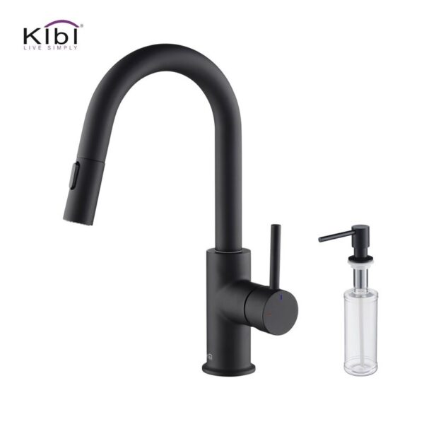 KIBI USA C-KKF2011-KSD100 Luxe 13 1/2 Inch Single Hole Deck Mount Pull-Down Kitchen Faucet with Sprayer and Soap Dispenser