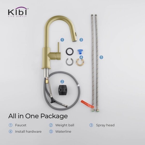 KIBI USA C-KKF2011-KSD100 Luxe 13 1/2 Inch Single Hole Deck Mount Pull-Down Kitchen Faucet with Sprayer and Soap Dispenser