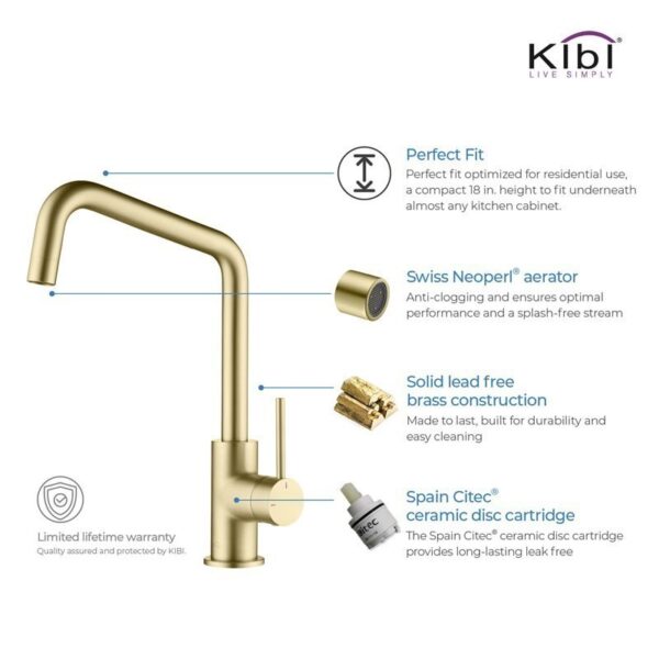 KIBI USA C-KKF2012-KSD100 Macon 13 1/4 Inch Single Hole Deck Mount Single Handle Kitchen Bar or Prep Sink Faucet with Soap Dispenser