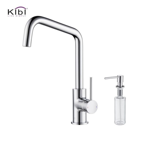 KIBI USA C-KKF2012-KSD100 Macon 13 1/4 Inch Single Hole Deck Mount Single Handle Kitchen Bar or Prep Sink Faucet with Soap Dispenser