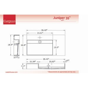 Castello USA CB-GM-2056-L Juniper 35 3/8 Inch Left Wall Mounted Vessel Bathroom Sink
