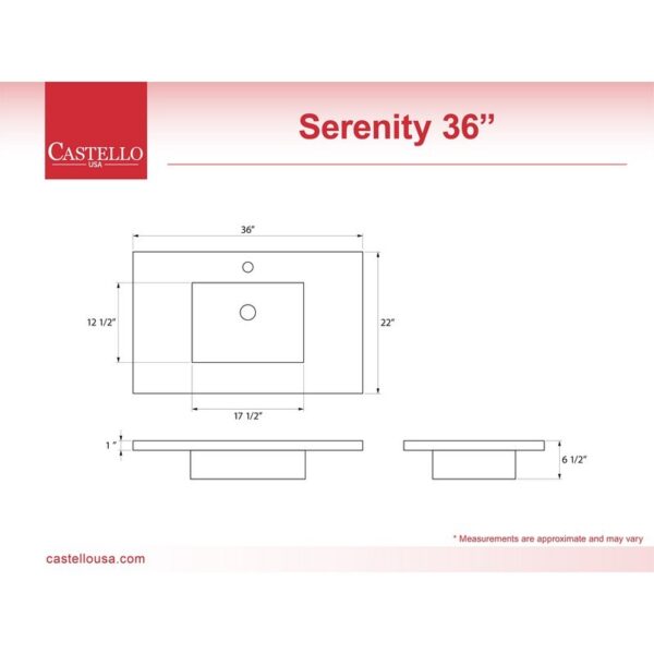 Castello USA CB-GM-2066-36-C Serenity 36 Inch Drop-in Vanity Countertop Sink