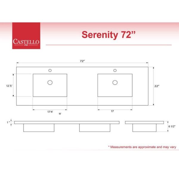 Castello USA CB-GM-2066-72 Serenity 72 Inch Drop-in Vanity Countertop Sink